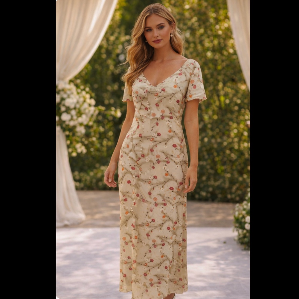 NWOT MAJORCA GEORGETTE POPPY PATTERN DRESS SIZE S